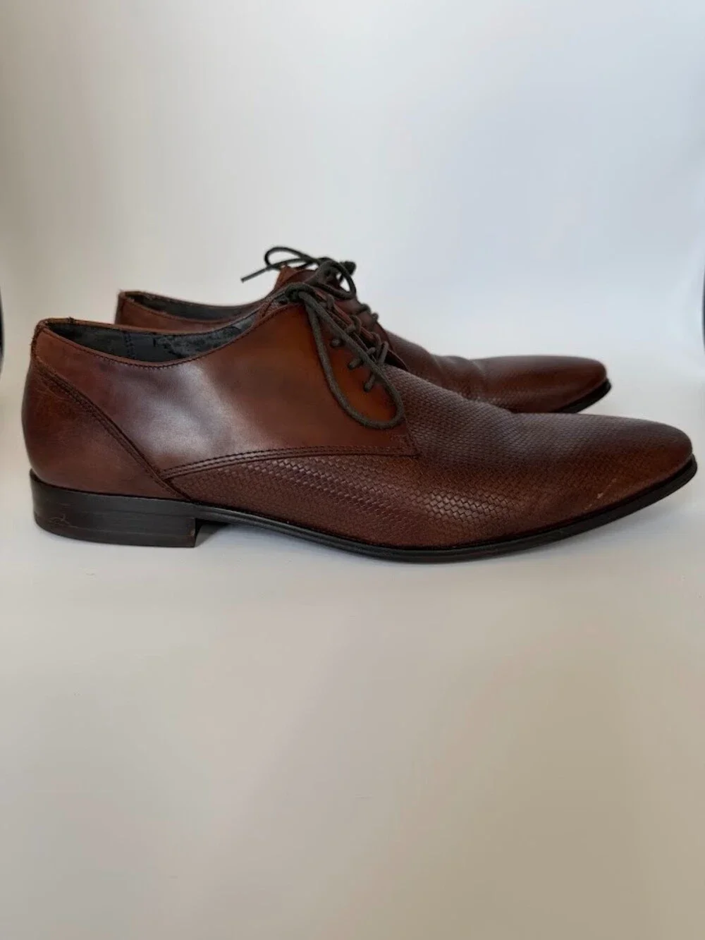 Aldo Men's Brown Leather Derby Shoes Embossed Woven Texture Lace Up Size 10
